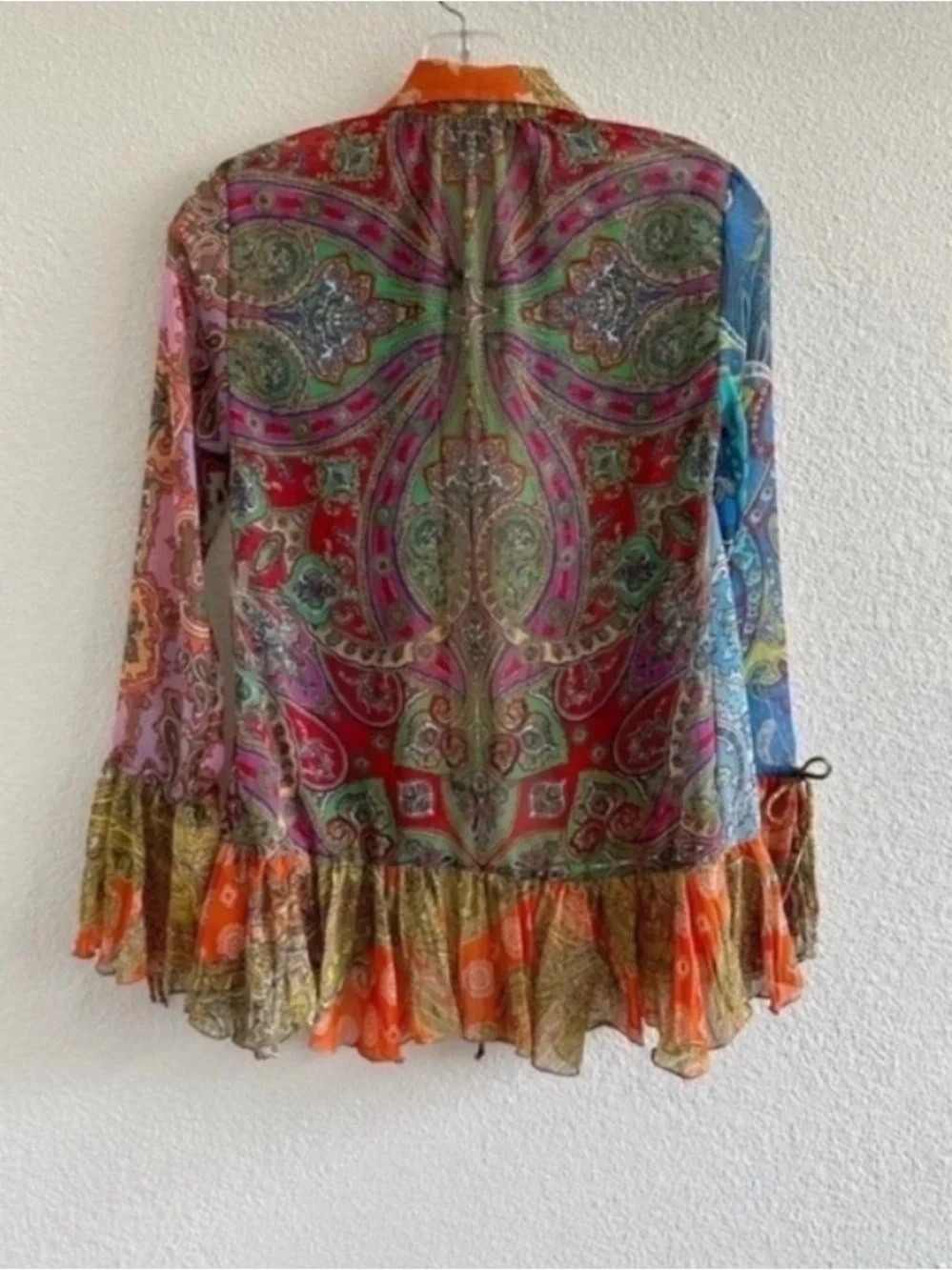 Zara Sheer Paisley Printed Ruffle Blouse
